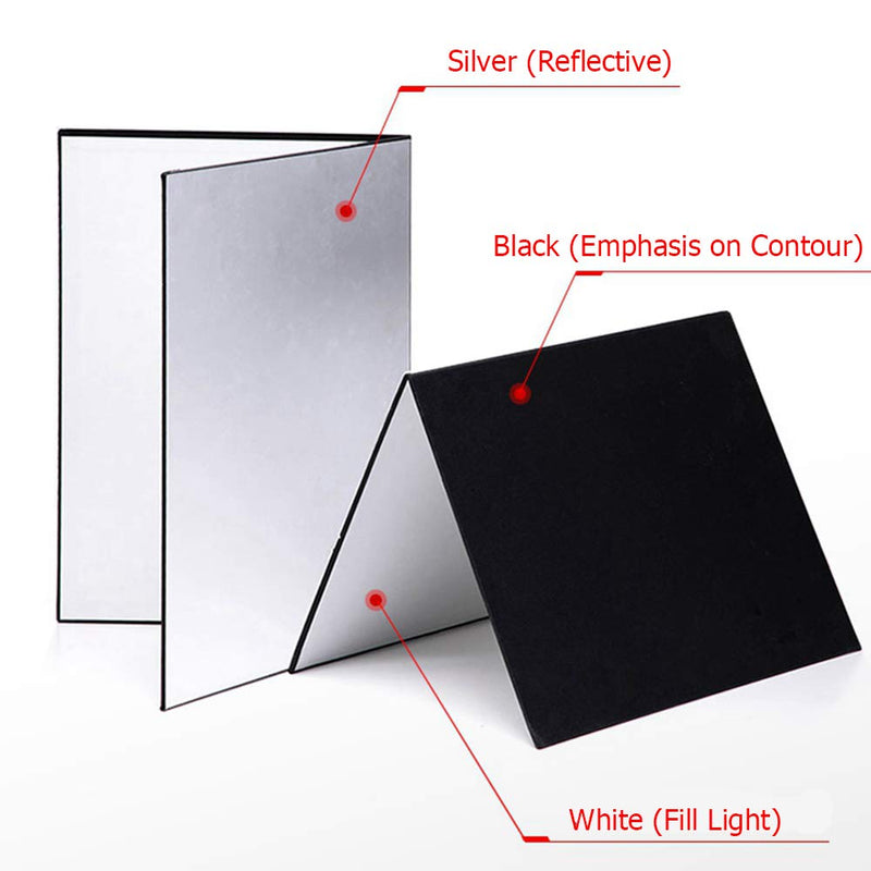 Meking 3 in 1 Photography Reflector Cardboard, 17 x 12 inch Folding Light Diffuser Board for Still Life, Product and Food Photo Shooting - Black, Silver and White A3-1 Pack Silver