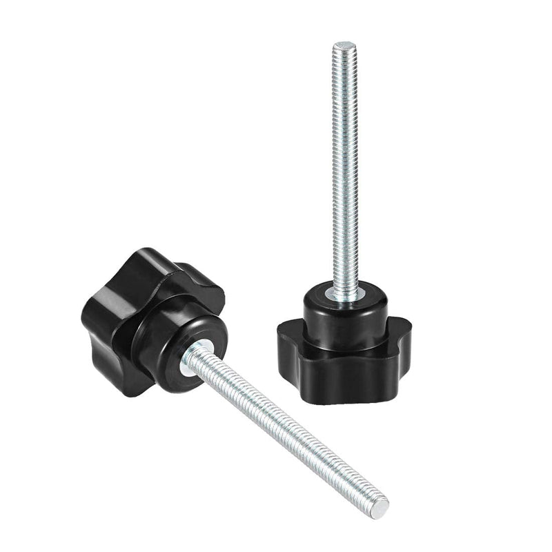 uxcell 5 Pcs Star Knobs Grips M6 x 60mm Male Thread Steel Zinc Stud Black PP