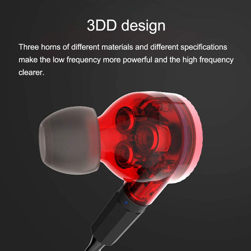 hellodigi N300 PRO in Ear Earphone, 3 Dynamic Driver Earbuds with Microphone, Detachable MMCX Cable Headsets, Heavy bass Recommended (Red with Microphone)