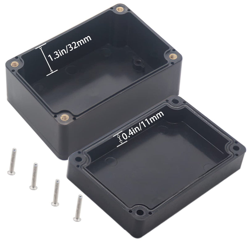 YETLEBOX Watertight Junction Box, IP67 Waterproof Project Box Durable ABS Plastic Electronic Enclosure Case for DIY Electrical Project Black 3.94" x 2.68" x 1.97"(100 x 68 x 50 mm) 2Pcs 3.94" x 2.68" x 1.97" 2Pcs