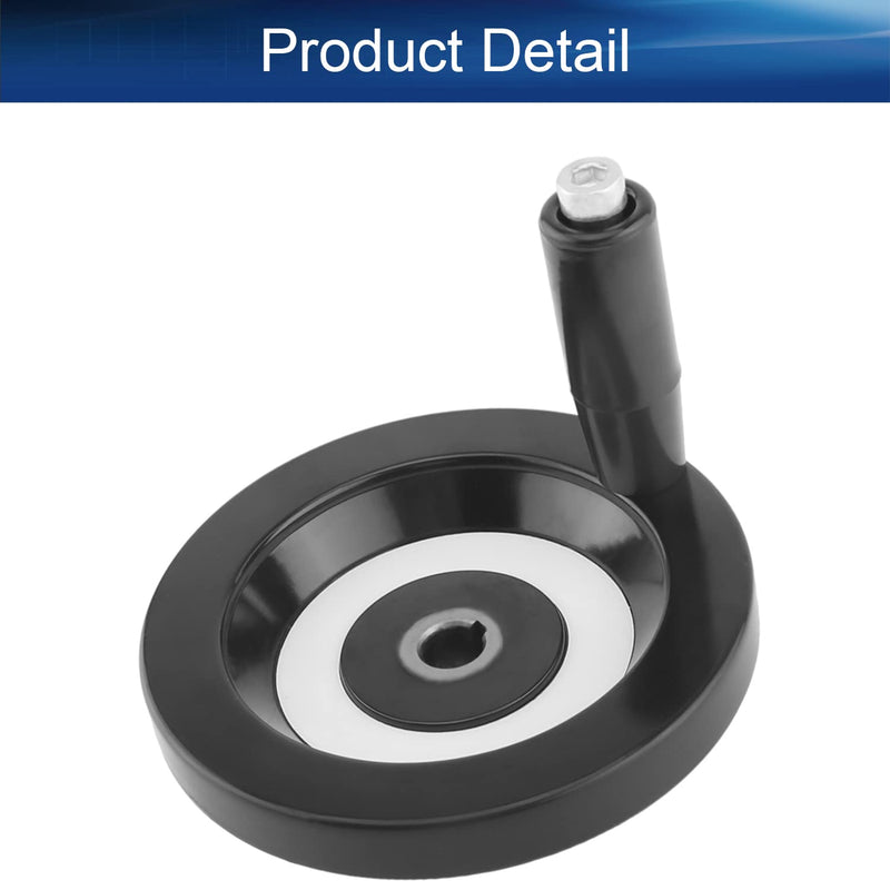 Bettomshin 4.92inch Anti-Slip Lathe Back Ripple Handwheel Black Bakelite w Revolving Handle， Center Hole Diameter 12mm/0.47inch for Milling Machine Lathes Grinders Black
