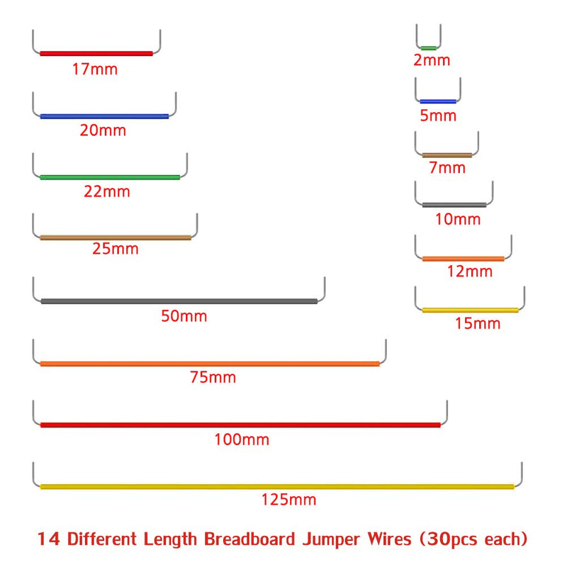 WayinTop Jumper Wire Kit, Preformed Breadboard Jumper Wire 14 Lengths Assorted + Solderless Flexible Breadboard Jumper Wires Male to Male + Tweezer for Breadboard Prototyping