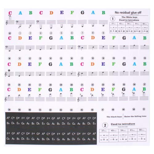 HQDeal Piano Key Stickers for 37/49/54/61/88 keys, Music Piano Keyboard Stickers, Electronic Keyboards Sticker, Piano Key Note Sticker,Transparent Removable Stickers for Kids Beginner child (A)