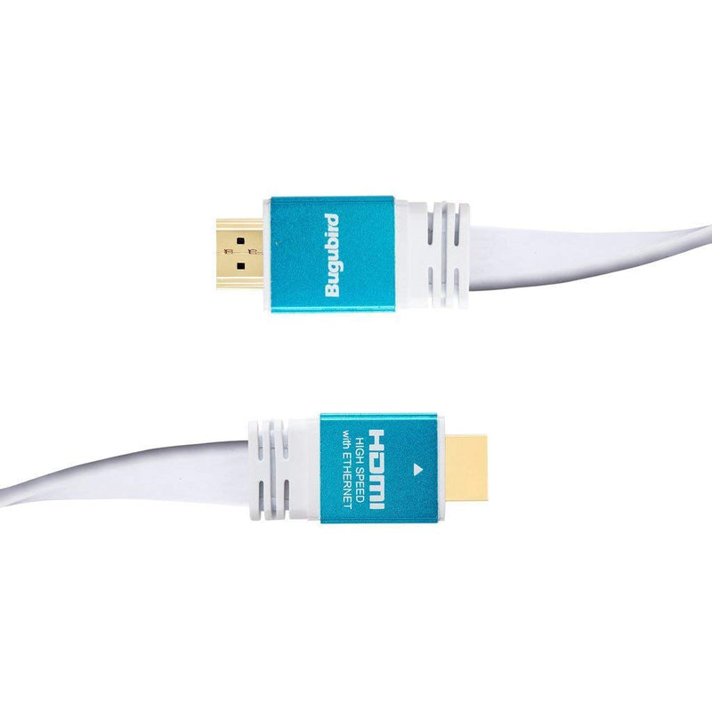 4K Flat HDMI Cable 30ft - Bugubird High Speed 18Gbps HDMI 2.0 Cable with Ethernet Support 4K @60Hz Ultra HD 2160P 1080P 3D HDR and Audio Return(ARC) - 3 Colors and Multiple Lengths are Available light blue+white