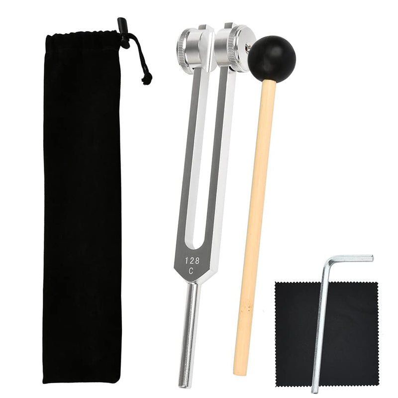 128 Cps Tuning Fork Weight Aluminum Alloy Tuning Fork with Cleaning Cloth and Black Storage Bag for Hearing Test Violin Guitar Tuner Device