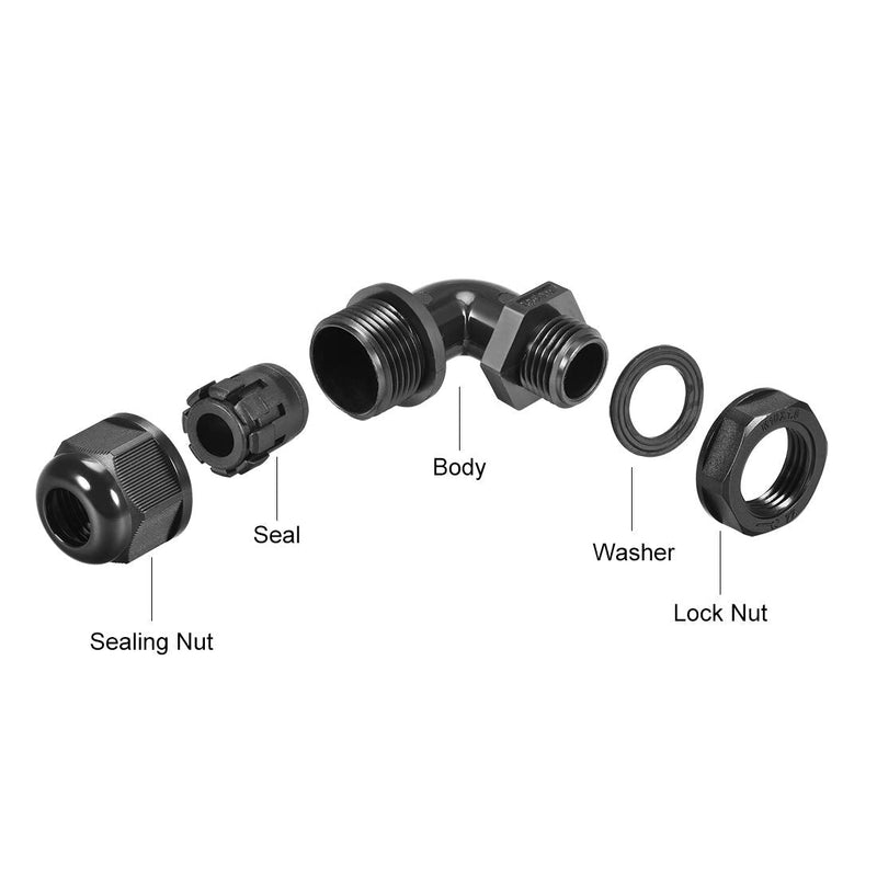 [AUSTRALIA] - uxcell M16 Cable Gland, 90 Degree Waterproof IP68 Nylon Joint Adjustable Locknut for 4mm-7mm Dia Cable Wire 