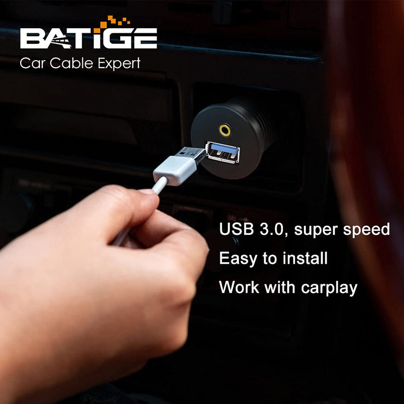 BATIGE USB 3.0 & 3.5mm Car Mount Flush Cable 3.5mm + USB3.0 AUX Extension Dash Panel Waterproof Mount Cable for Car Boat and Motorcycle - 3ft Classic 1pcs