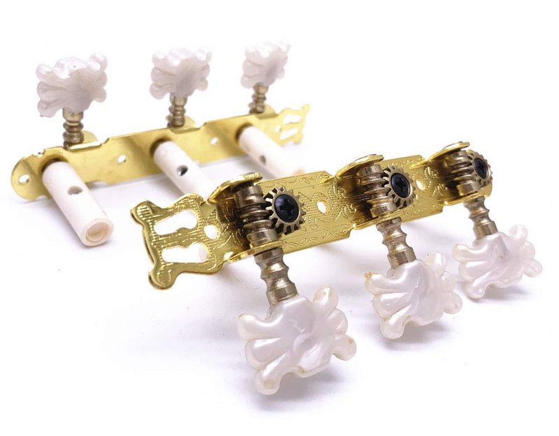 Jiayouy 2Pcs Classical Guitar String Tuners Keys Machine Heads Tuning Pegs 3 Left 3 Right with Mount Screws - Butterfly Pearl White Buttons Flower Finish