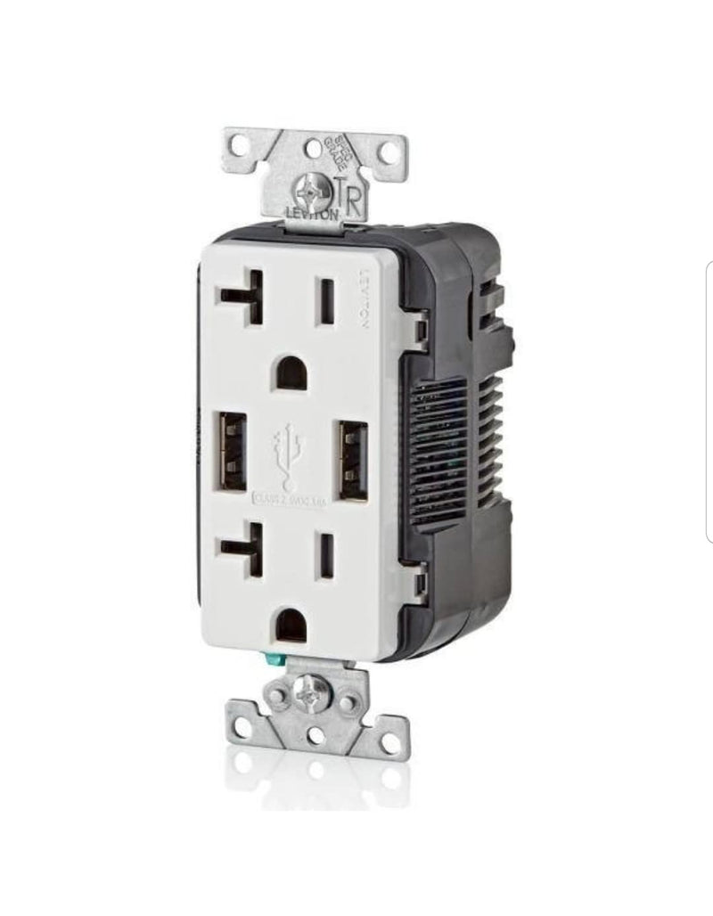 [AUSTRALIA] - Leviton T5832-2BW USB Dual Type-A in-Wall Charger with 20 Amp, 125 Volt Tamper-Resistant Outlet, White 
