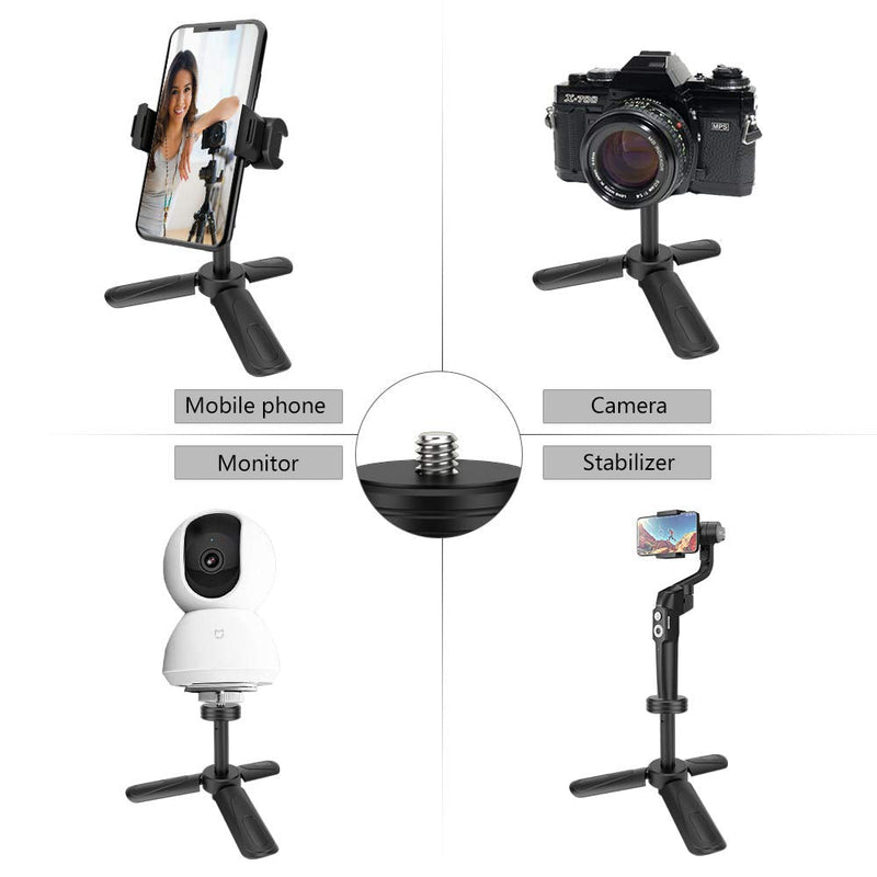 Phone Tripod, MOUNTDOG Portable Webcam Stand Mini Tripod Phone Holder, Extendable Tabletop Tripod Desktop Tripod Legs Compatible with iPhone/Camera/Samsung/Smartphone/Webcam, 360° Rotation, Black