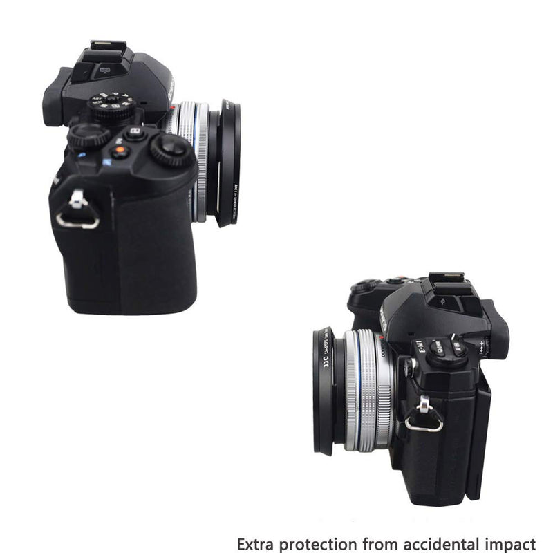 JJC 37mm Screw in Lens Hood Shade for Olympus M.Zuiko Digital ED 14-42mm EZ Lens Used on OM-D E-M10 III/E-M10 II,etc & Panasonic Lumix G Vario 12-32mm ASPH Lens on DMC-GX85/DMC-GX850,etc - Black