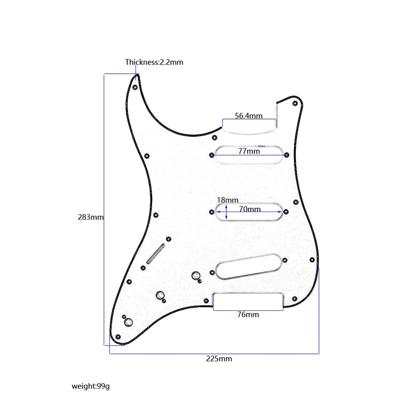 Alnicov Left Handed SSS 11 Hole Guitar Strat Pickguard for Stratocaster Guitar Replacement Parts,3Ply White