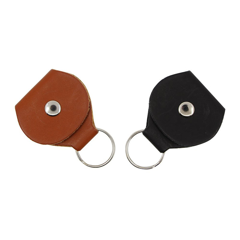 Guitar Picks Holder Case - Leather Keychain Plectrum Key Fob Cases Bag (2 Pack - black,brown)