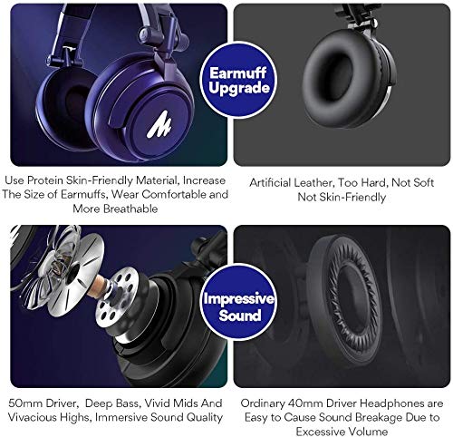 50MM Drivers Studio Headphones MAONO AU-MH601 Over Ear Stereo Monitor Closed Back Headphones for Music, DJ, Podcast (Black) Black Headphones