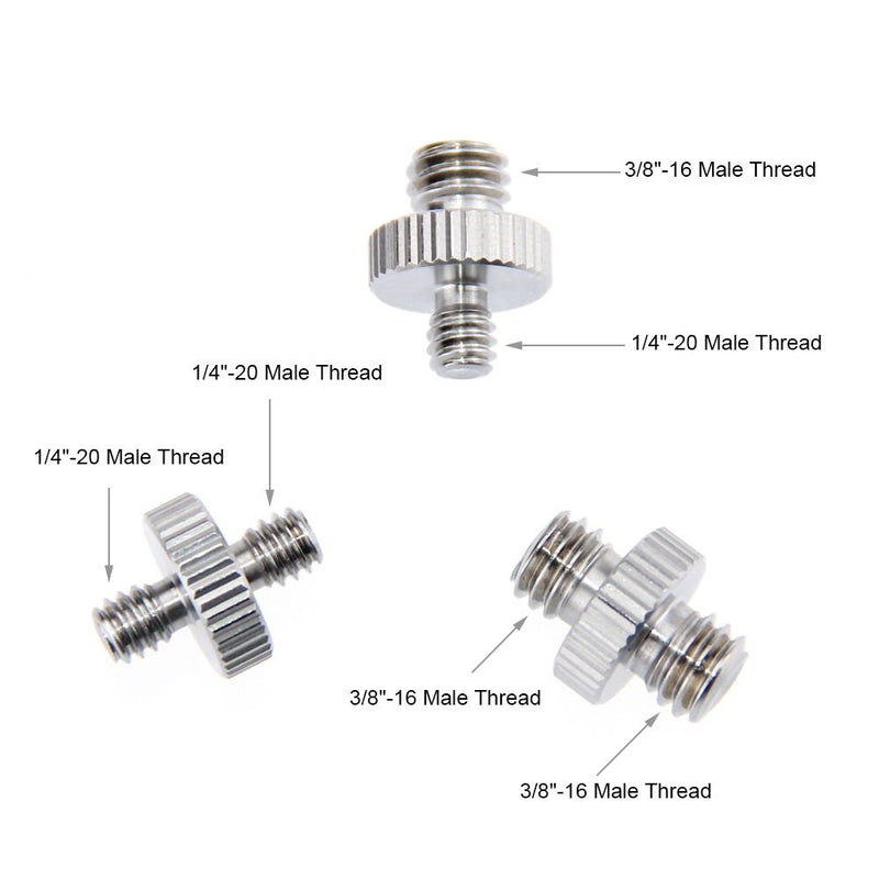 CAMVATE 1/4" Male to 1/4" Male & 1/4" Male to 3/8" Male & 3/8" Male to 3/8" Male Thread Screw Adapter for Camera Tripod