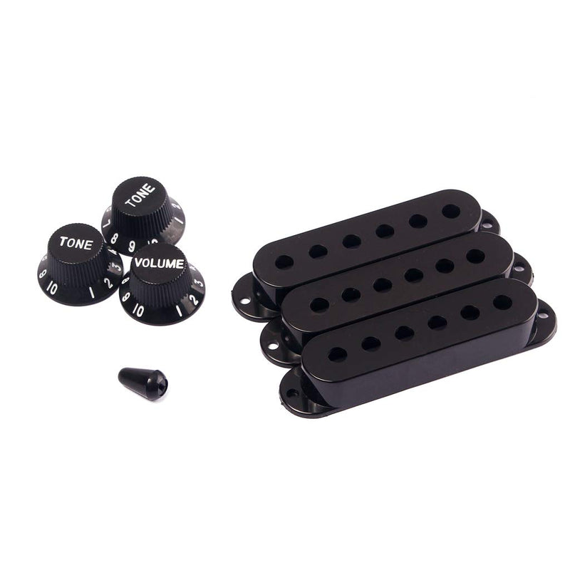 Alnicov 48/50/52mm Pickup Covers with 5 Way Switch Tip Cap for Strat Guitar Replacement, Black