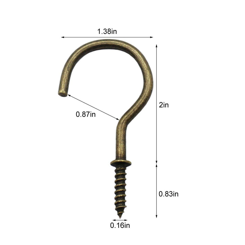 IDEALSV 2 Inch Big Cup Hooks Screw Hooks Rubbed Bronze Ceiling Hooks,Vintage Antique Brass Screw-in Hooks,Christmas Lights and Curtain Hooks,Kitchen Hooks,Plants Hanger Outdoor/Indoor Hooks 10Pcs 10 Pieces