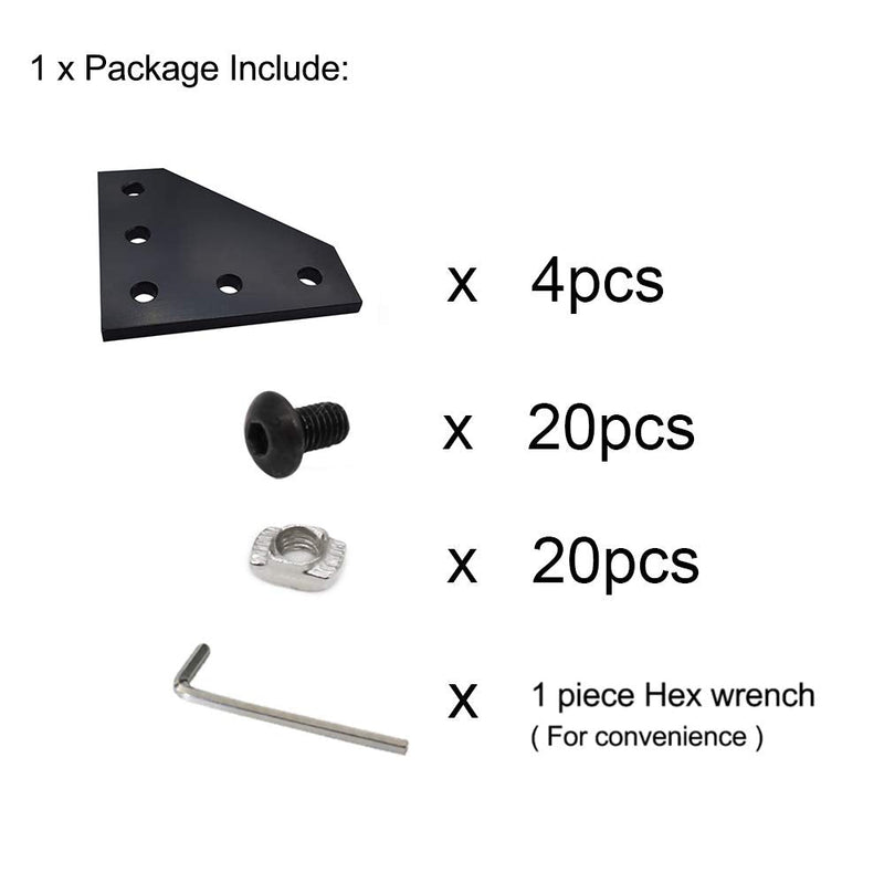 4Sets 20x20 Series L Shape Joint Bracket with Screws and Nuts Interior Corner Connector for 2020 Aluminum Extrusion Profile 3D Printer Frame