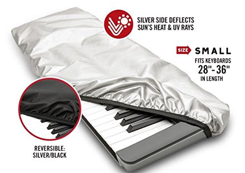 Maloney StageGear Piano Keyboard Dust Cover for 49 Key Keyboards - Reversible Black Nylon Keeps it Free from Dust, Dirt, Moisture; Silver Reflective Material Protects from Sun - Small Case (95728)