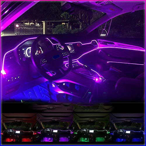 Car led Strip Light,Split Design RGB Ambient Light-6 in 1 with 8 Meter Fiber Optic Light Guide app Control and Dynamic Mode Enough to Decorate The Center Console and 4 Doors