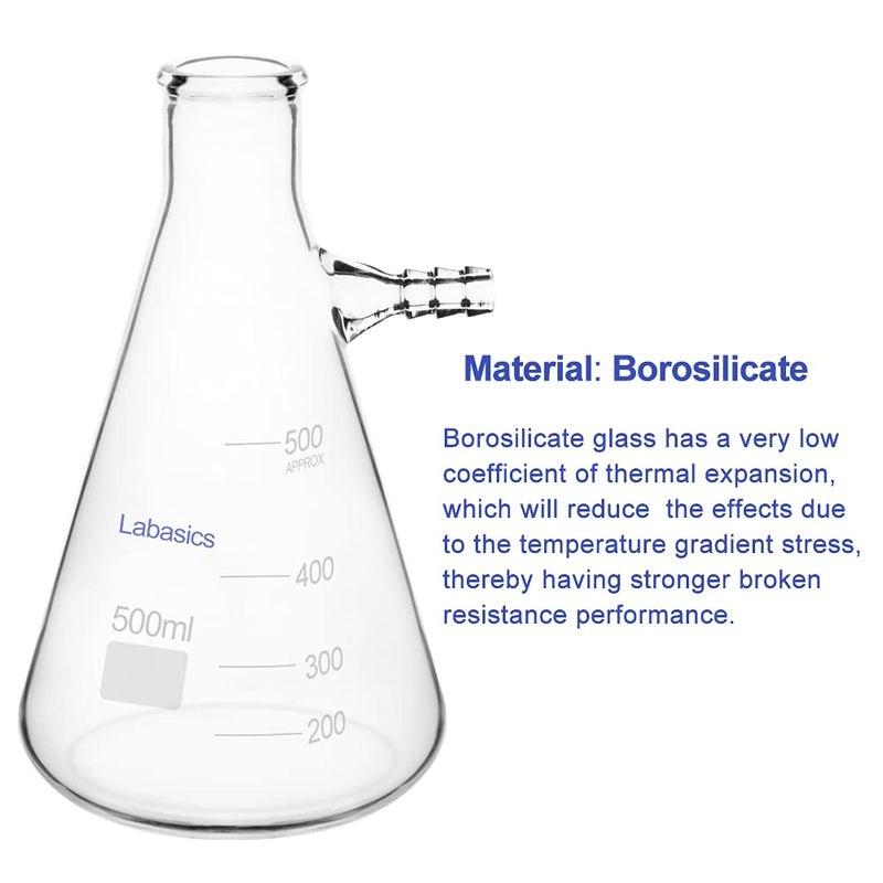 Labasics Glass 500 ml Heavy Wall Borosilicate Glass Filtering Flask, Bolt Neck with Tubulation, 500 ml