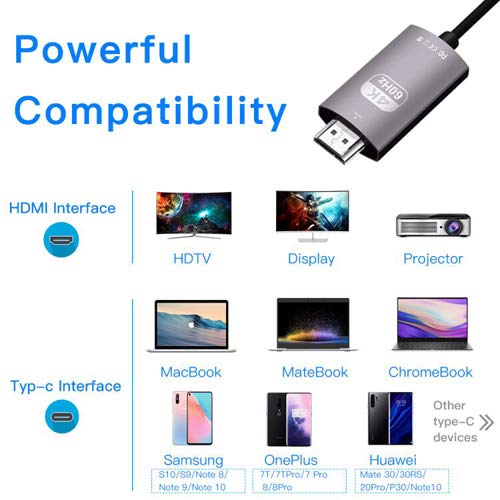 KINSOUND USB C to HDMI Adapter (4k@60Hz)，Slim Aluminum USB Type C to HDMI Braided Cable ，Thunderbolt 3 Compatible with MacBook Pro 2018 2017 Samsung S10 S9 XPS 15 13 and More