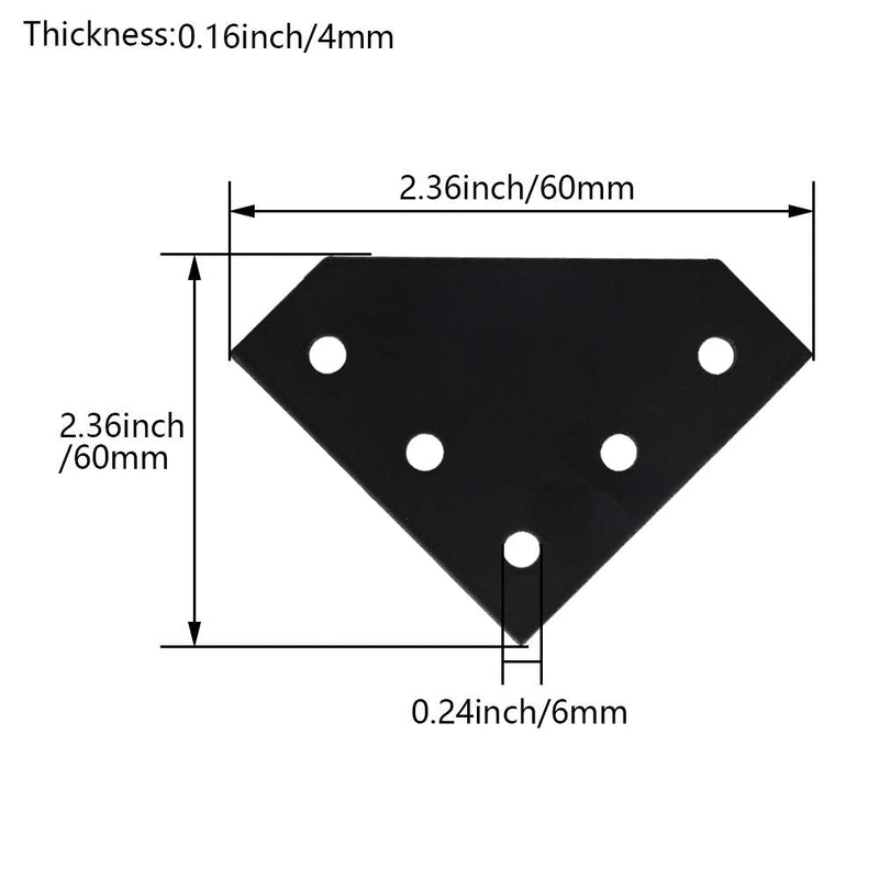 MroMax 5 Pcs Aluminum Alloy Outside Joining Plate 2.36" x 2.36" x 0.16" (L x W x T) with 5Hole Joint Bracket Black