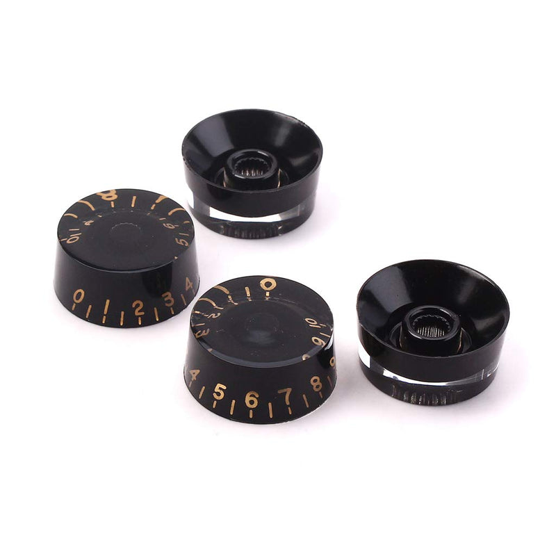 Alnicov Guitar Contral Knobs,Black Clear Knobs With Gold Word Electric Guitar Bass Top Hat Knobs Speed Volume Tone Control Knobs 4Pcs