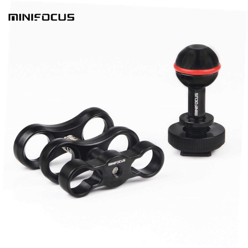 MINIFOCUS 1'' Ball Clamp Mount with Cold Shoe Ball Mount Head Base Adapter Connector for Diving Light Arm Underwater Camera Waterproof Housings Case Video/Flash/Strobe Hot Shoes
