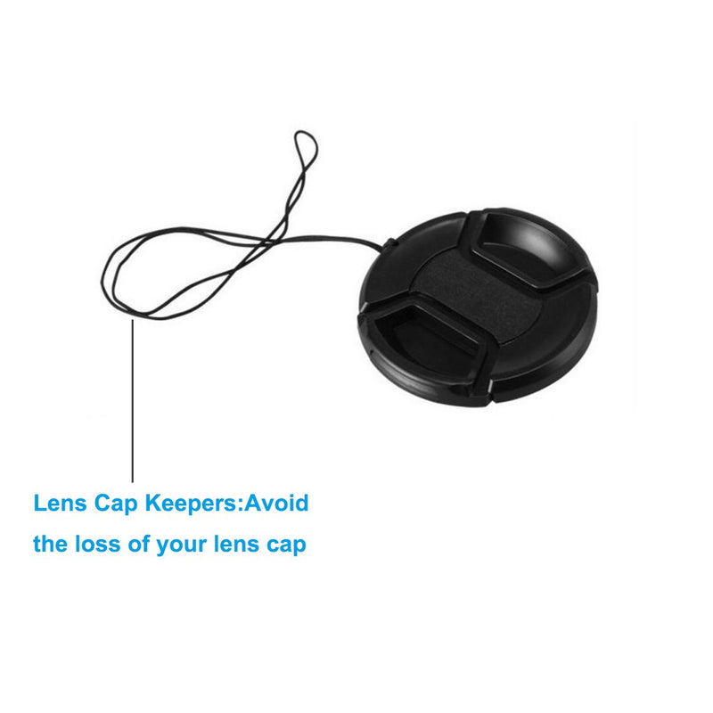 (2 Pcs Bundle) Snap-On Lens Cap, LXH 2 Center Pinch Lens Cap (49mm) and 2 Lens Cap Keeper Holder for Canon, Nikon, Sony and Any Other DSLR Camera, Universal Design 49 MM