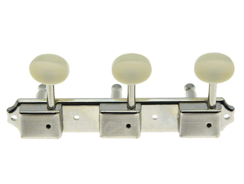 [AUSTRALIA] - KAISH Nickel w/Aged White 3 per side 3x3 on a Plate Vintage Guitar Tuning Keys Tuners 3L3R Nickel with Ivory Button 