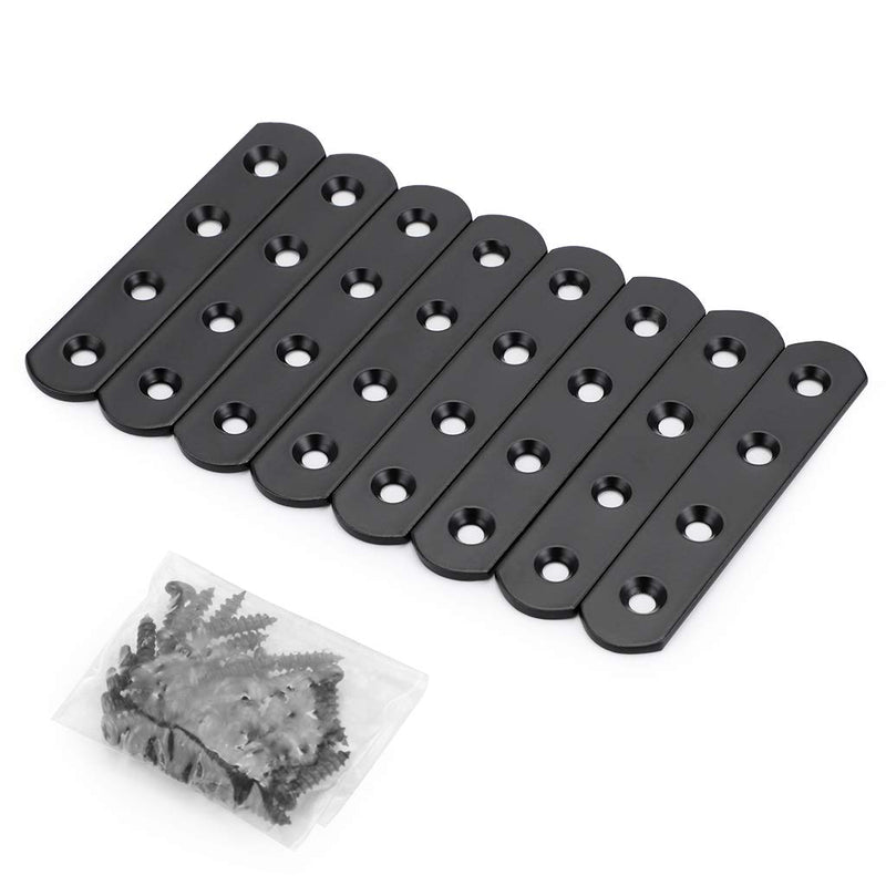 Sumnacon 4 Inch Stainless Steel Flat Plate - Heavy Duty Mending Plate Straight Corner Brace Brackets Connector Furniture Repair Fixing Joint with Screws, Black
