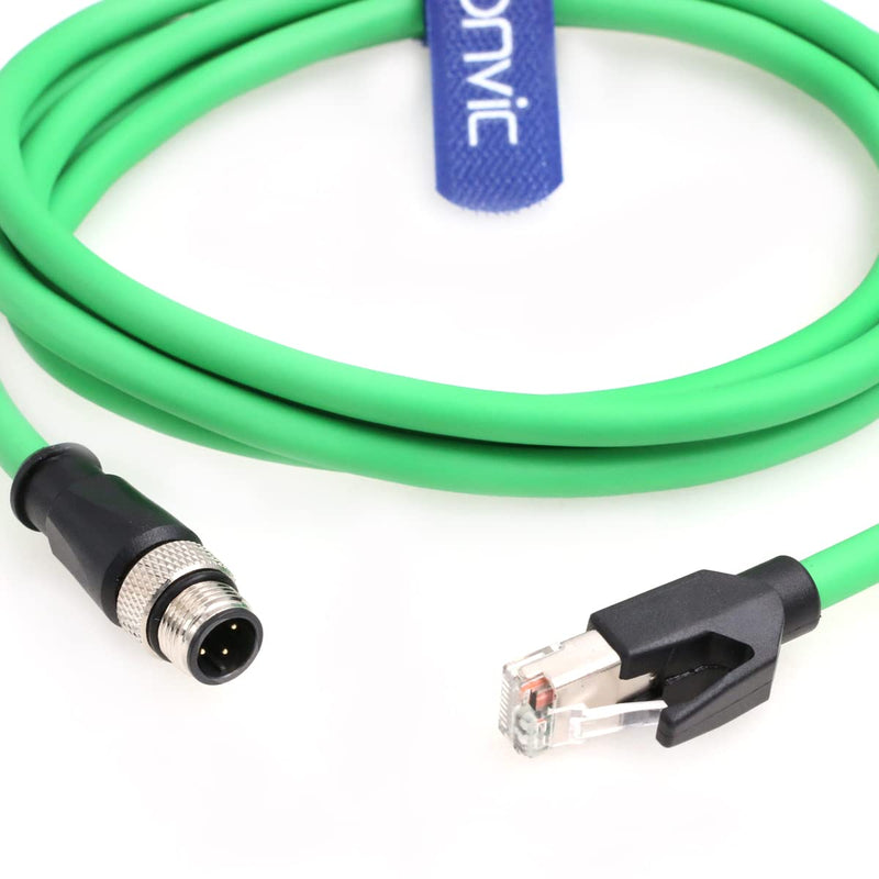 Eonvic M12 4 Pin D-Code to RJ45 Gigabit Cognex Industrial Camera Network Cord CAT5 Shielded Cables (Green, 1M) Green