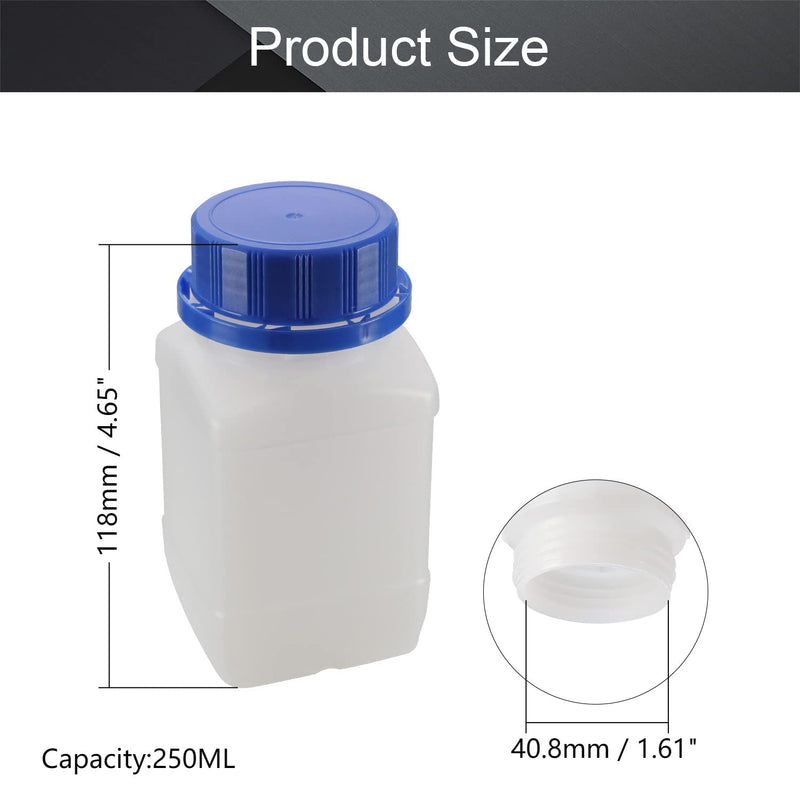 Othmro Plastic Lab Chemical Reagent Bottle, 250ml Wide Mouth Sample Sealing Liquid/Solid Storage Translucent Bottles, Blue cap 5pcs 5pcs 250ml translucent