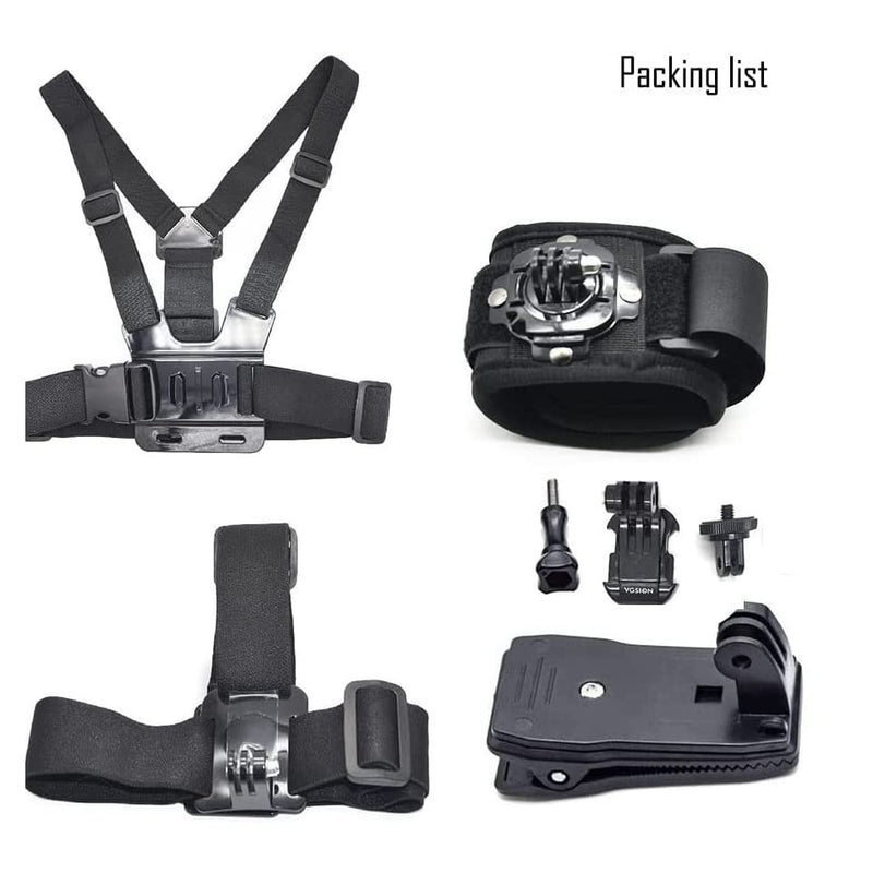 VGSION Camera Accessory Kit Chest Mount Wrist Strap Backpack Clip Mount for Insta360 One X2, Insta360 One RS, Go2, Compatible with GoPro Hero 10, Hero 9, Hero 8, Hero 7