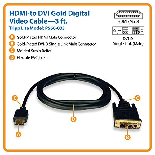 [AUSTRALIA] - Tripp Lite HDMI to DVI Cable, Digital Monitor Adapter Cable (HDMI to DVI-D M/M) 3-ft.(P566-003),Black 3-feet 