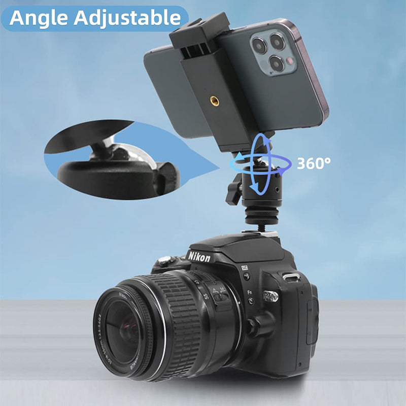 Camera Hot Shoe Phone Holder, Flexible Phone Tripod Mount Adapter with Cold Shoe Mount for Microphone LED Light for iPhone Samsung Pixel Canon Nikon DSLR Camera Photography