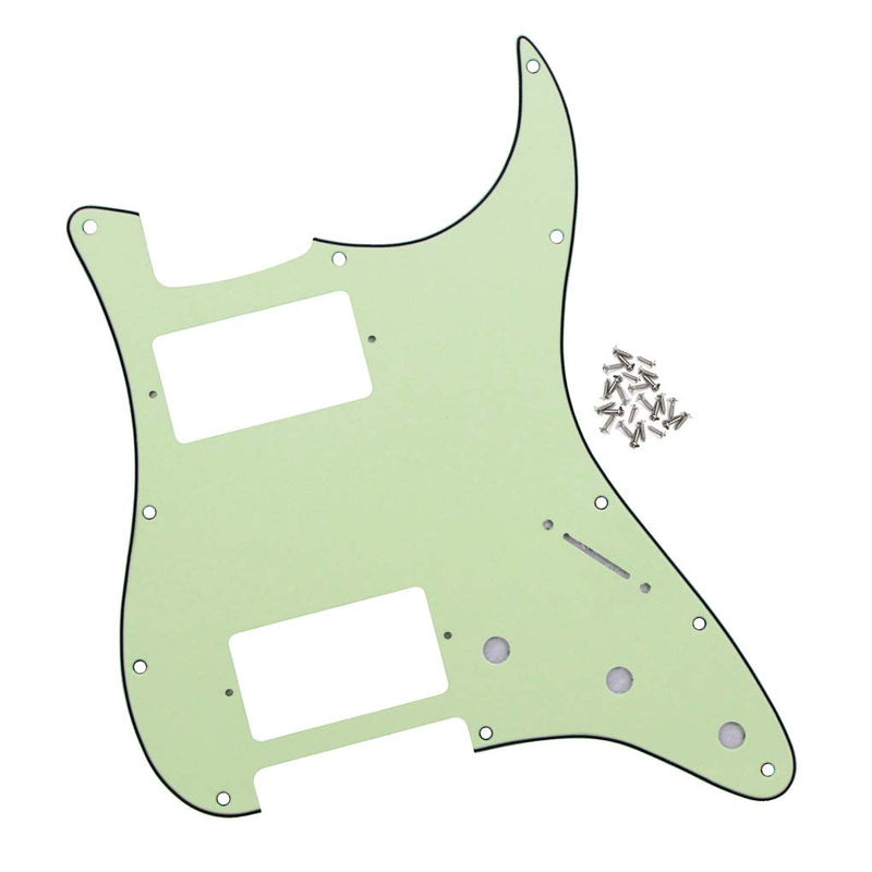 IKN 11 Hole Double Humbucker Cut Pickguard HH Strat Guard with Mounting Screws for Americian Standard Stratocaster Guitar, 3-Ply Mint Green