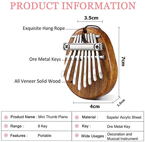 8 Keys Mini Kalimba, Portable Thumb Piano Marimbas Finger Piano Musical Instrument Pendant for Kids Adults Beginners Professional Music Gift 8 Keys