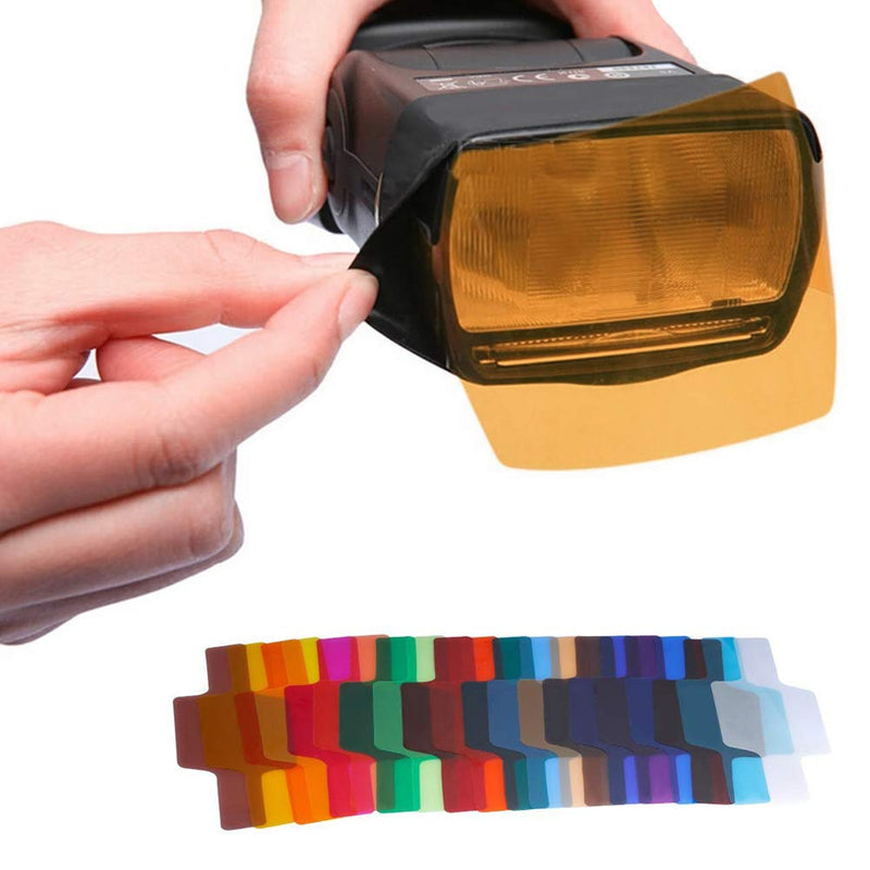 Eachbid 20 Colors/Pack Camera Flash Color Gels Lighting Filters Cards for Photographic Color Correction with 2 Gel-Bands