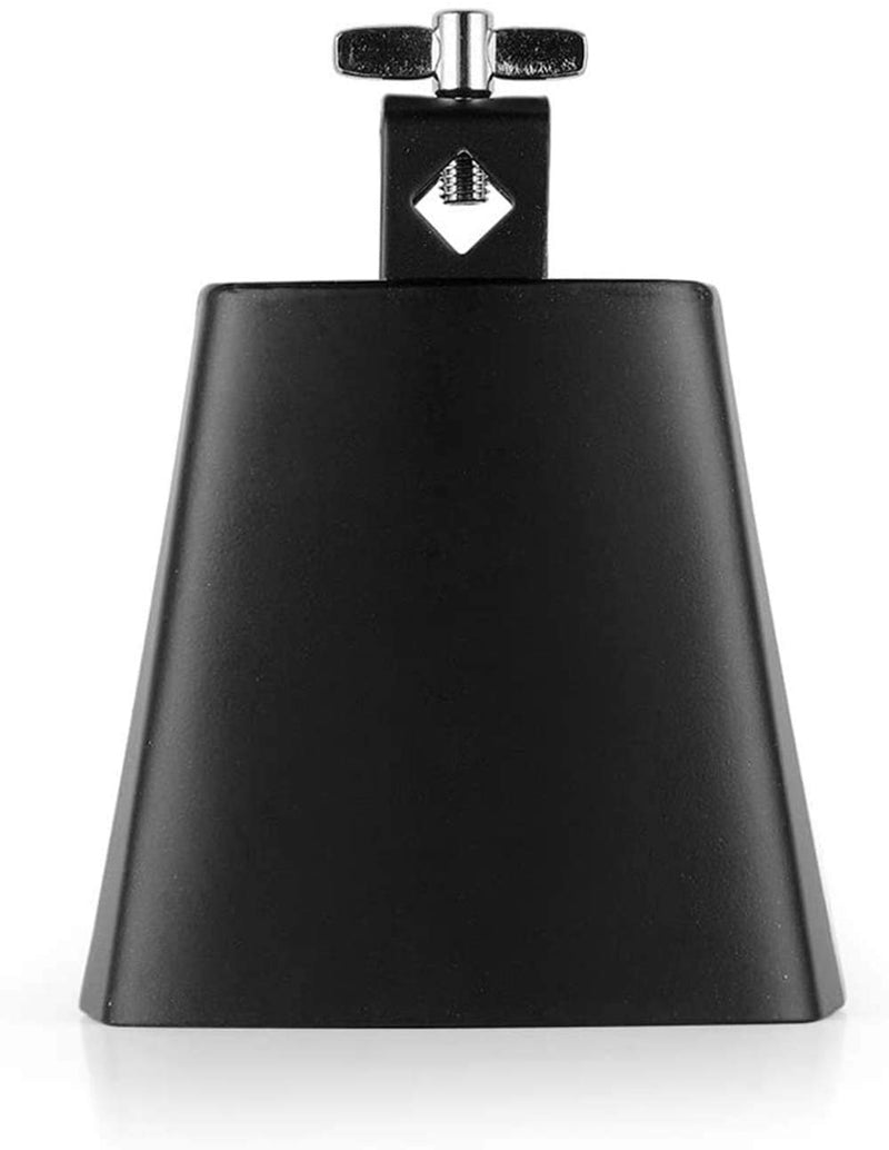 (Black) 4 Inch Metal Steel Cow Bell Noise Maker, percussion instrument with handle stick, for drum set kit percussion Black