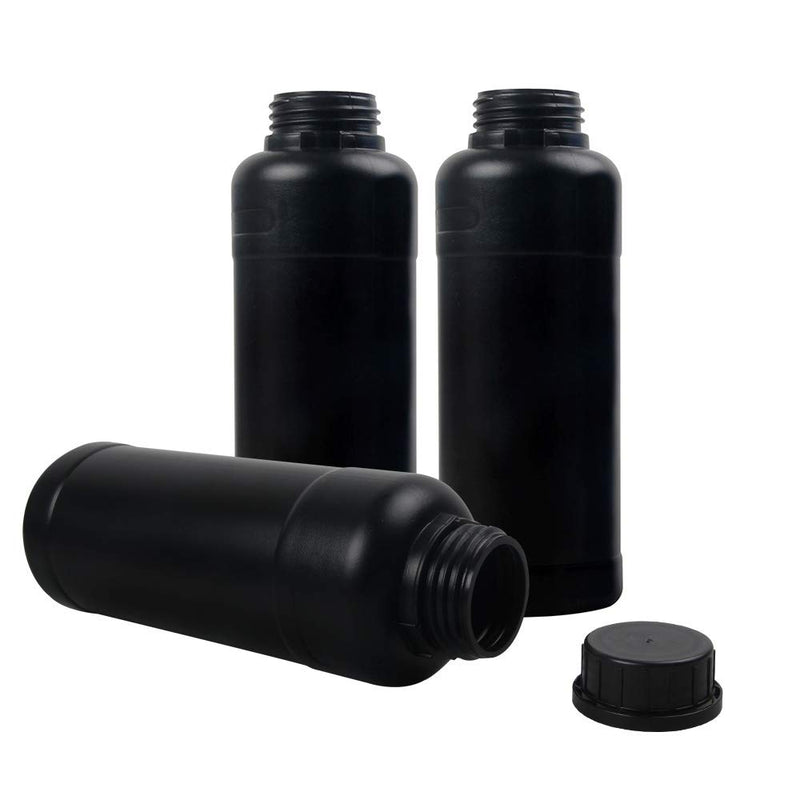 3X 500ml Darkroom Chemical Storage Bottles with Caps Film Photo Developing Processing Equipment (Black) black