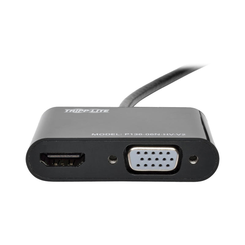 Tripp Lite DisplayPort 1.2 to VGA/HDMI All-in-One Converter Adapter, 4Kx2K HDMI @ 24/30Hz, 6in (P136-06N-HV-V2),Black DP 1.2 to VGA/HDMI (4K) Black