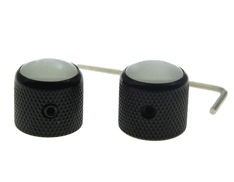 KAISH 2pcs Black Tele Telecaster White Pearl Top Guitar Dome Knobs Set Screw Bass Knob