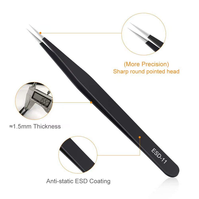 6PCS Precision Tweezers Set, Upgraded Anti-Static Stainless Steel Curved of Tweezers, for Electronics, Laboratory Work, Jewelry-Making, Craft, Soldering, etc, by kaverme.