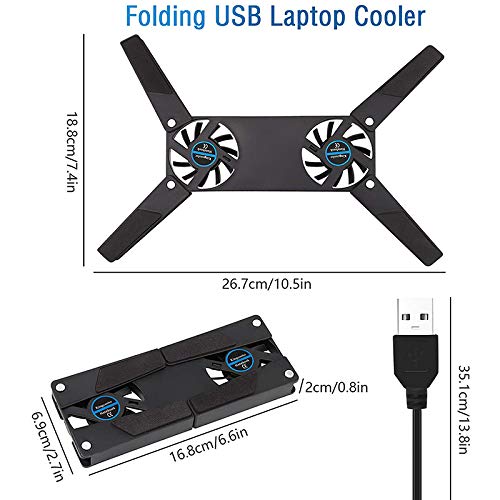 LNIMI Laptop Cooling Pad,Dual Fan for Laptop Cooling,USB Folding Laptop Cooler Pad,Notebook Fan for Students & Business