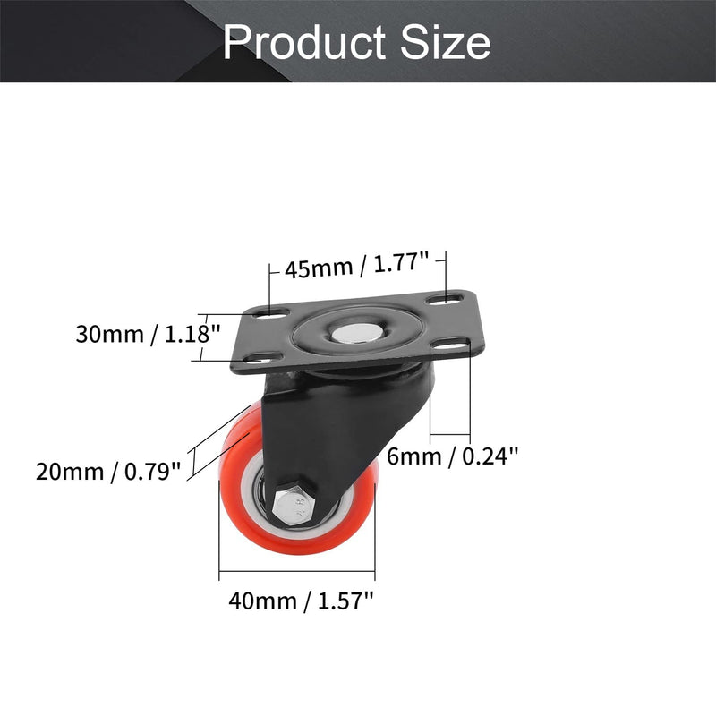 MroMax 1.5 Inch Swivel Caster Wheels PU 360 Degree Top Plate Mounted Caster Wheel Orange 77lb Capacity 4Pcs