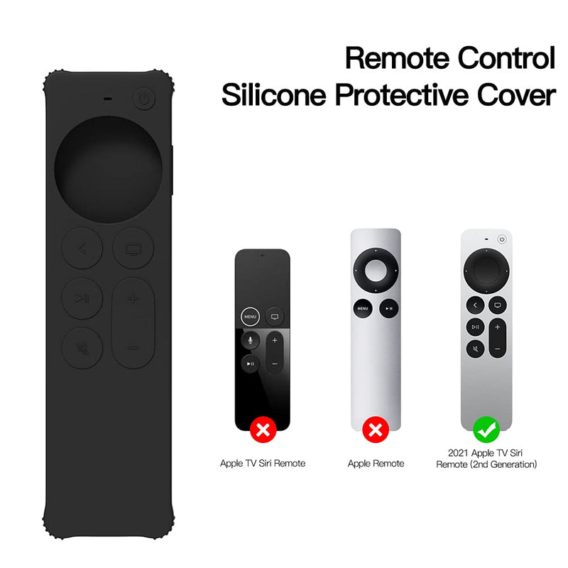AWINNER Protective Case Compatible for 2021 Apple TV Siri Remote (2nd Generation) - Lightweight [Anti Slip] Shock Proof Silicone Cover Compatible for 2021 Apple TV 4K and Apple TV HD (Black)