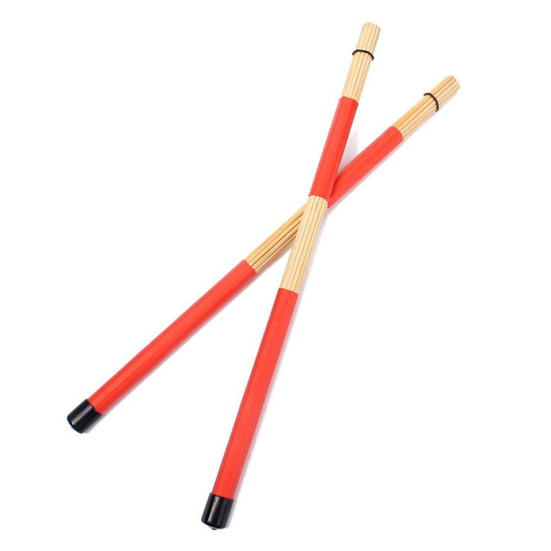 Drum Bamboo Sticks Red 2 Pack - Drum Rods for Rute Jazz Folk Music Portable Solid Construction Red - 2 Pack