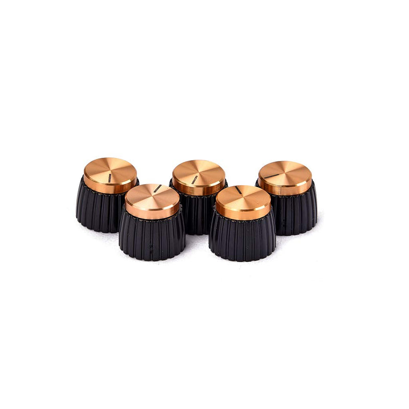 Alnicov 5PCS High Quality Guitar Amp Amplifier Push On Fit Knobs Black With Gold Aluminum Cap Top Fits 6Mm Diameter Pots Marshall Amplifiers